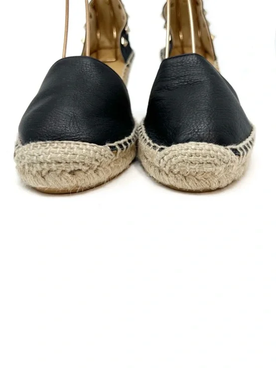 Maypol Studded Leather Wedge Espadrilles Size 39/ Black Leather Gold Studs - Picture 5 of 11